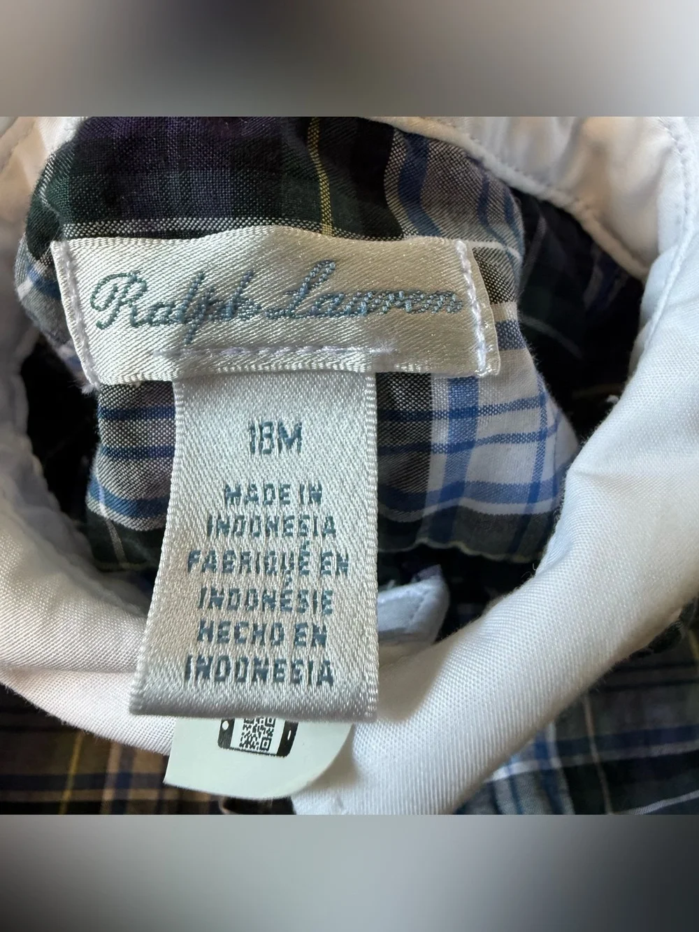 Ralph Lauren Girls 18M Plaid Long Sleeve Dress Peter Pan Collar Button Front